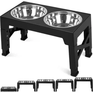 5 Height-Adjustable Raised Dog Bowl Racks with 2 Stainless Steel Food Bowls,