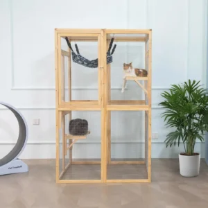 Wooden Cat Catio Outdoor Enclosure House with Platforms