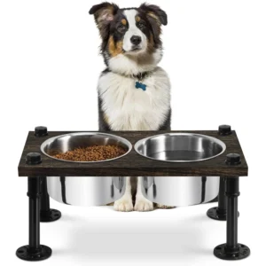 Raised Dog Bowl Stand for Large Dogs | Farmhouse Feeder w/ 2 Stainless Bowls