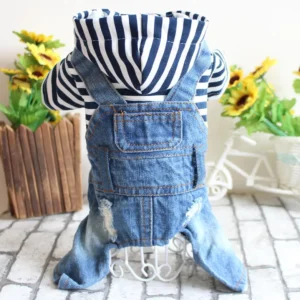 Pet Denim Jumpsuit Dog Jeans Hoodies Cool Blue Coat